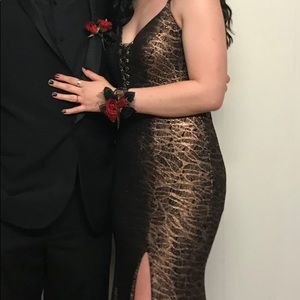 Sparkly corset top Prom dress / long / gold & black